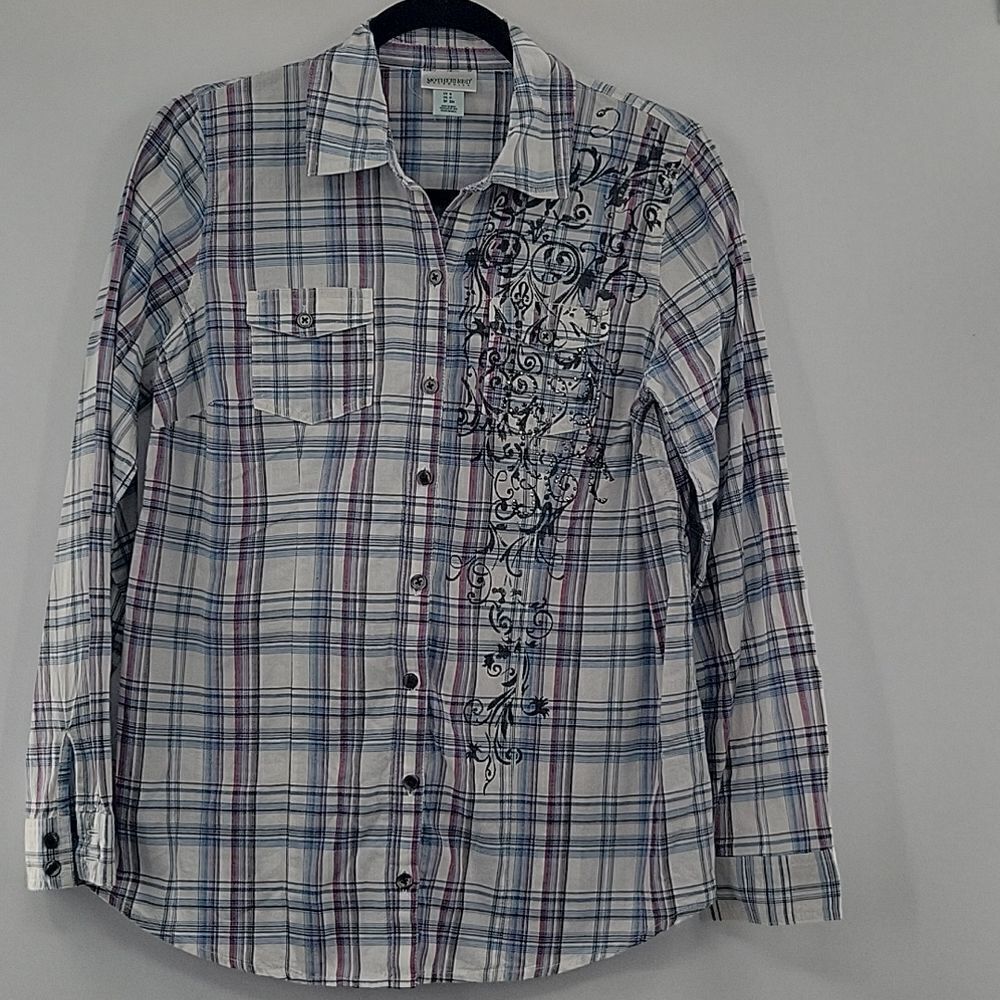 3 For$20 Motherhood multi color plaid button down shirt size S